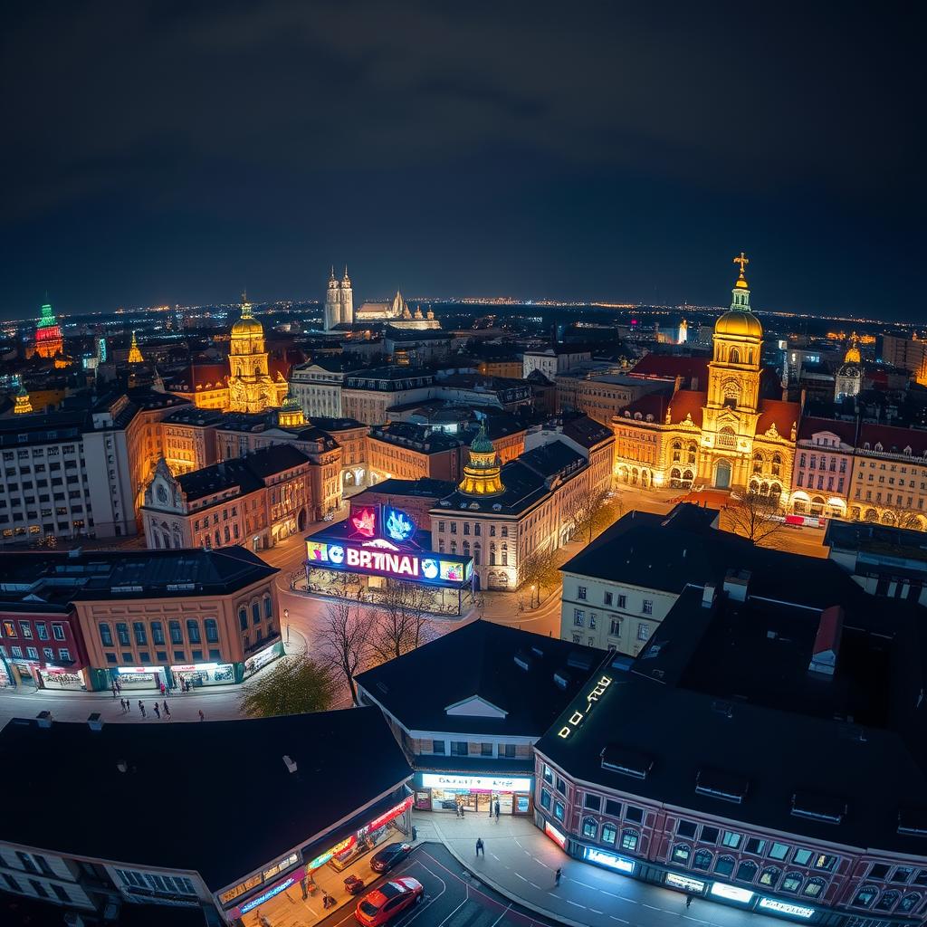 Nocna panorama centrum Poznania z widokiem na kasyna Nocna panorama centrum Poznania z widokiem na kasyna